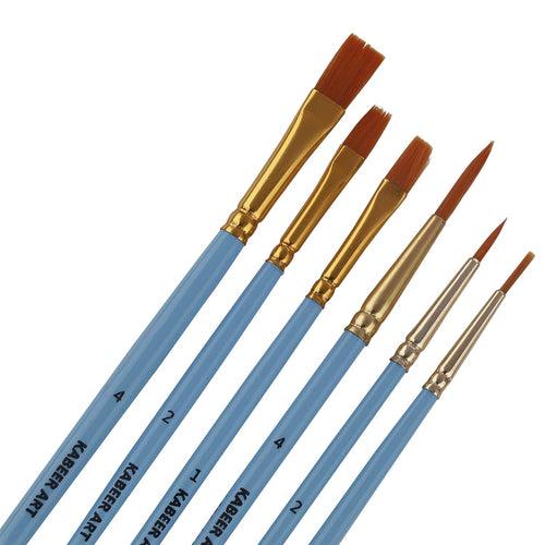 Kabeer Art Artist Quality Round and Flat Mix Painting Brush Set of 6 (Wood)