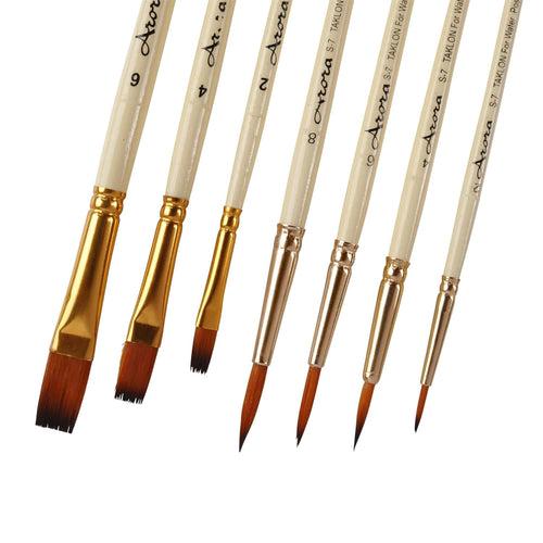 Arora Round & Flat Mix Painting Brush Set of 7 Pcs