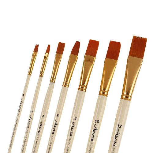 Arora Synthetic Flat Tip Paintbrushes set of 7 for Watercolor and Acrylic Painting