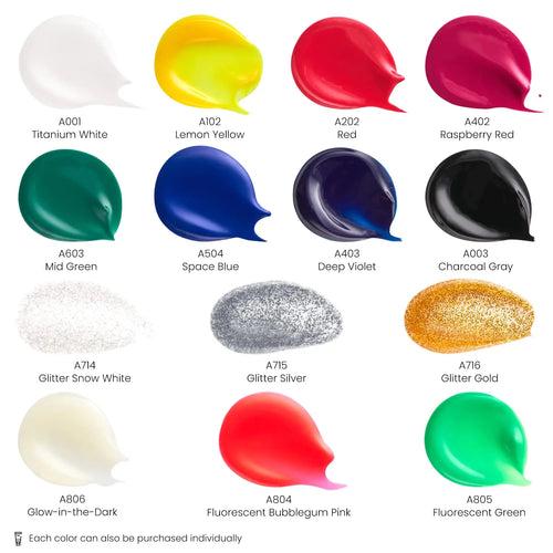 ARTEZA Premium Fabric Paint Set of 14 - 60ml (Vibrant Colors)