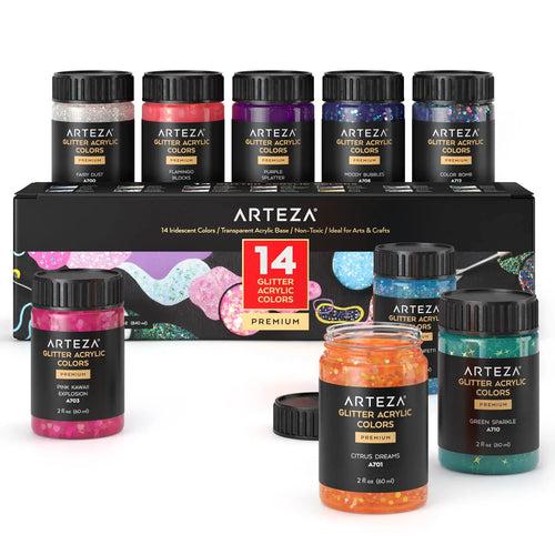 ARTEZA Premium Glitter Acrylic Paint Set of 14 - 60ml (Iridescent Colors Set)