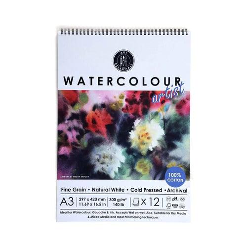 Art Essentials Artists Watercolour Paper Cold Pressed,12 SHT,300GSM,100%Cotton -Spiral Pad