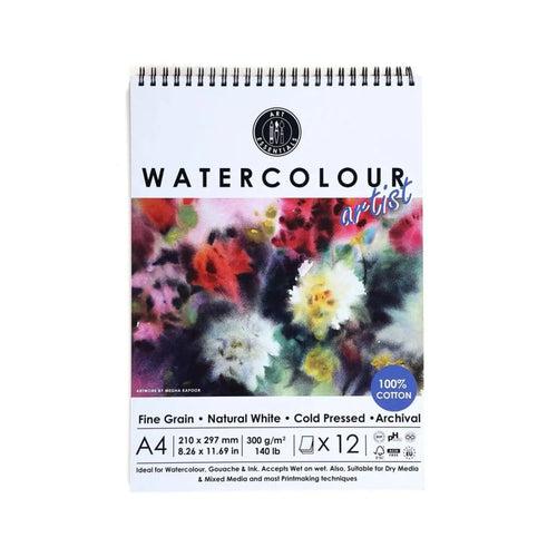 Art Essentials Artists Watercolour Paper Cold Pressed,12 SHT,300GSM,100%Cotton -Spiral Pad