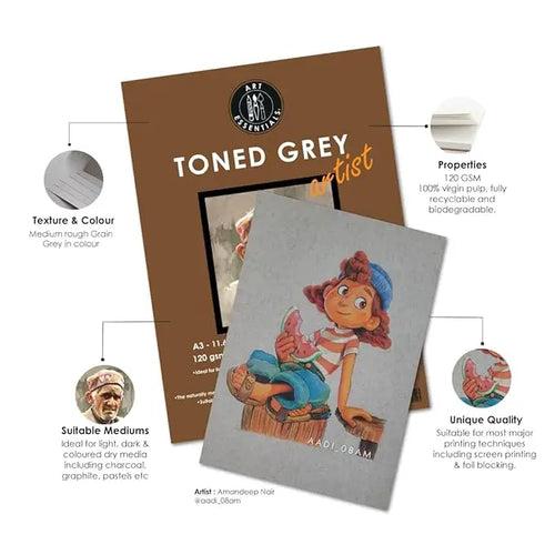 Art Essentials Toned Grey Artist Sketching Paper Medium Surface ,120 GSM- (Loose)