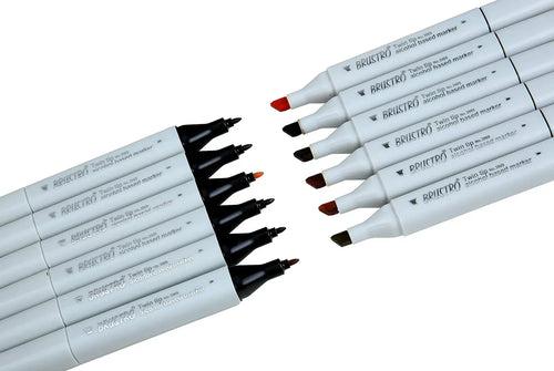 Brustro Twin Tip Alcohol Based Marker Set of 12 - Earth Tones