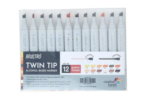 Brustro Twin Tip Alcohol Based Marker Set of 12 - Earth Tones