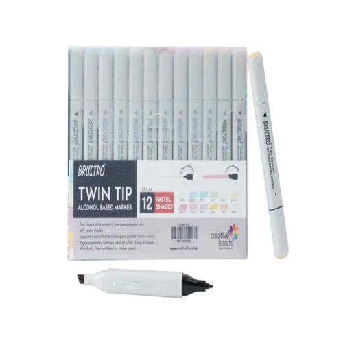 Brustro Twin Tip Alcohol Based Marker Set of 12 - Pastel Tones