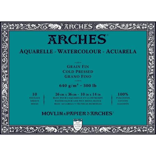 Arches Watercolour-Aquarelle-Natural White Fine Grain/Cold Press,640GSM,4 Side Glued Pad,10SHT