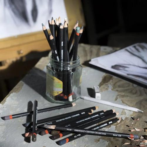 Derwent Tinted Charcoal Drawing Pencils Blister Watersoluble Pencils Set of 12 ( 2301690 )