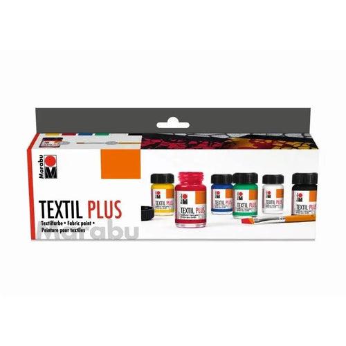 Marabu Textile Plus - Starter Set Of 6 X 15 ML Bottle With Brush