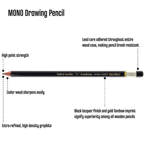 Tombow Mono Graphite Pencil Set, 12 Assorted Grades With Free Mono Knock Eraser, Limited Edition