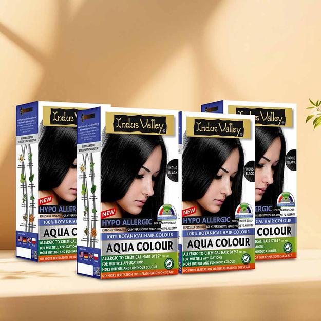 100% Botanical Aqua Colour For Sensitive and Allergy Prone Scalp - Pack of 4