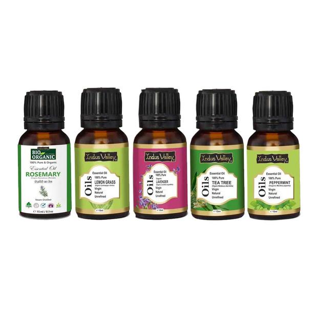 Pack of 5 essential oil - Rosemary, Tea tree, Lemon, Peppermint, Lavender essential oil - Each 15ml