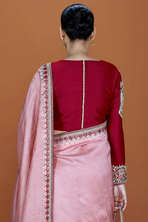 AANYA - Shell pink Silk Embroidered Saree