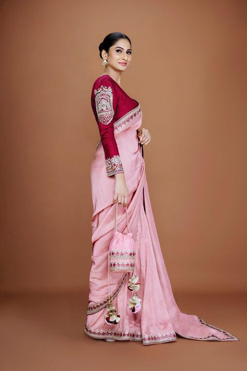 AANYA - Shell pink Silk Embroidered Saree