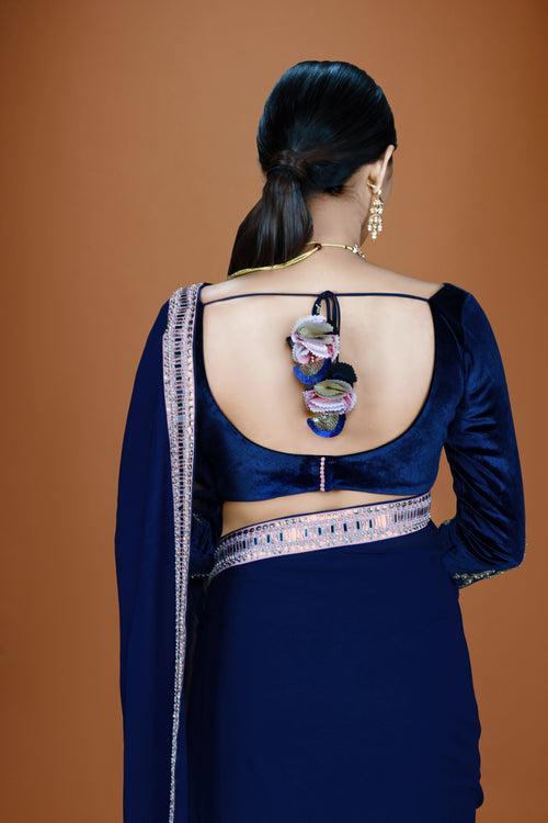 RAAVEE - Prussian Blue Georgette Embroidered Saree