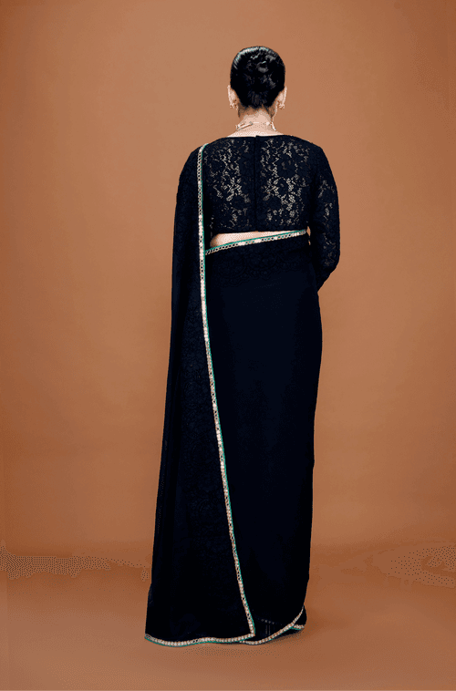 FIZA - Black Georgette Embellished Saree Set