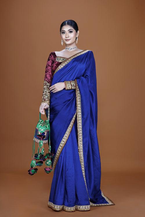 ARIA - Indigo Blue Silk Embellished Saree Set