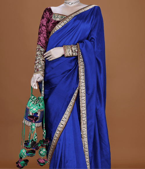 ARIA - Indigo Blue Silk Embellished Saree Set