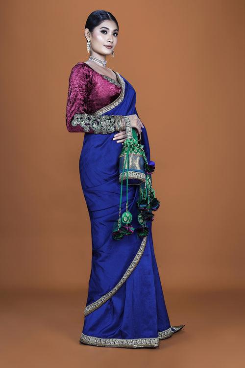 ARIA - Indigo Blue Silk Embellished Saree Set