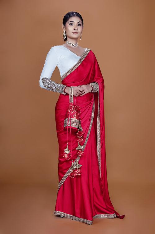 VAMIKA - Crimzon Silk Embellished Saree Set