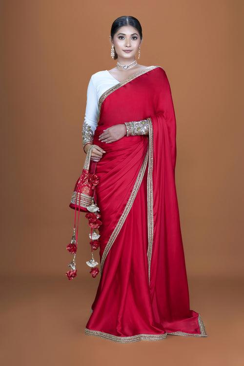 VAMIKA - Crimzon Silk Embellished Saree Set