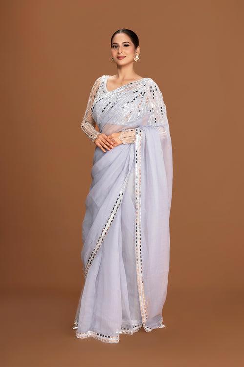 KASHVI - Pewter Grey Embellished Saree Set