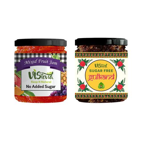 Sugar-Free Stevia Mixed Fruit Jam & Gulkand – Pack of 2