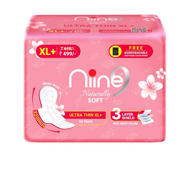 Niine Naturally Soft Ultra Thin XL+ Sanitary Napkin With 3 Layer Shield for HEAVY FLOW Sanitary Pad (Pack of 50)