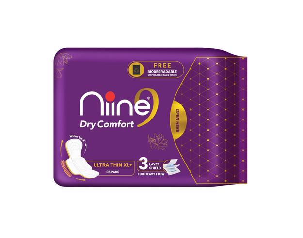 Niine Dry Comfort Ultra Thin XL+ Sanitary Napkins for women, With Biodegradable disposable bags inside 36 Pads Count Sanitary Pad (Pack of 36)