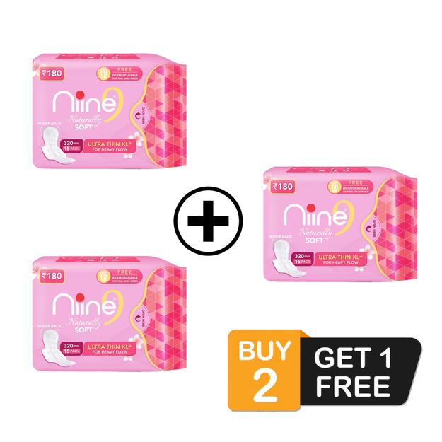 Naturally Soft Ultra Thin XL+ Sanitary Pads for Women - 15N (2+1 Pack) - Combo Offer