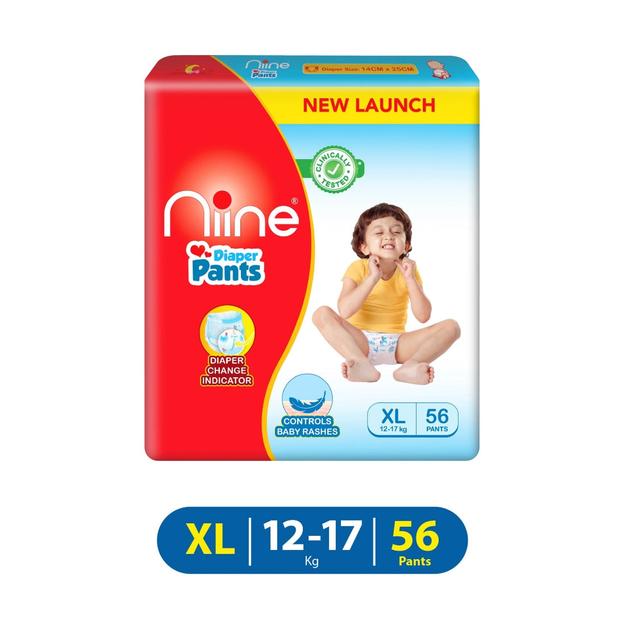 Niine Cottony Soft Baby Diaper Pants with Wetness Indicator for Overnight Protection - XL Size (Pack of 3)