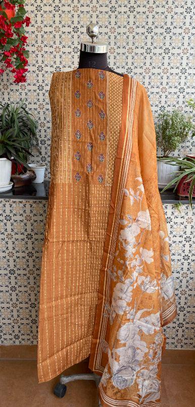 Unstitched chanderi dress material/suit-ch487