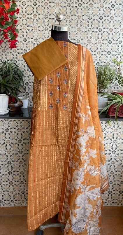 Unstitched chanderi dress material/suit-ch487