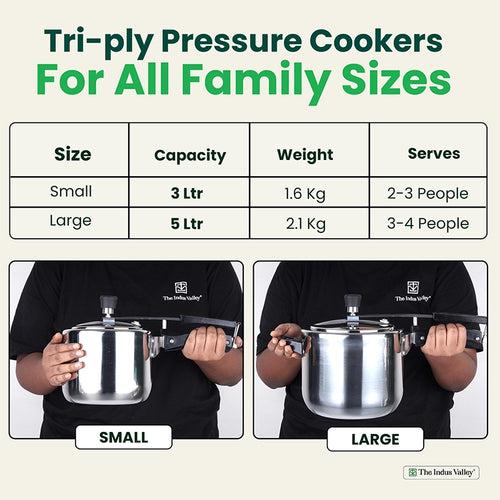 RapidCuk Tri-ply Stainless Steel Pressure Cooker, Inner Lid, Premium Quality, 3 Layer Thick Body, Heavy Bottom, 100% Safe, ISI Certified, 5 Yr Warranty, Induction & Gas, 3L/5L