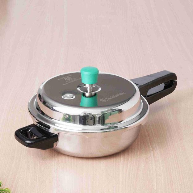 RapidCuk Tri-ply Stainless Steel 2-in-1 Pressure Cooker+ Frypan, Wide Shape, Premium Quality, 3 Layer Thick Body, Heavy Bottom, 100% Safe, ISI Certified, 5Yr Warranty, Induction & Gas, 2/3L