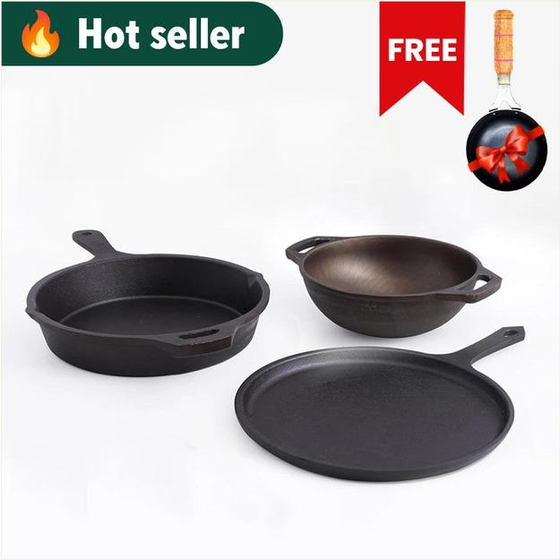 CASTrong Cast Iron Cookware Set: Tawa + Fry Pan + Wok Kadai With Free Tadka Pan, Kitchen set for Home, Pre-seasoned,100% Pure Cast Iron Cookware,Toxin-free Pots and Pans