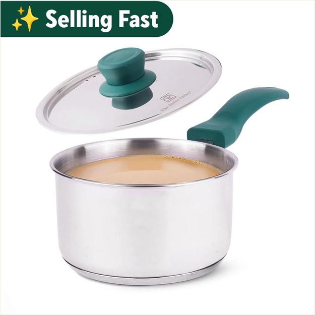 Tri-Steel Stainless Steel Tea/Milk Pan+ Lid, Premium Quality, Tri-ply (3 Layer) Bottom, Soft-touch Handle, 100% Toxin-free, Non-stick, Induction & Gas, 1/1.5 L, 14.9/16.9 cm