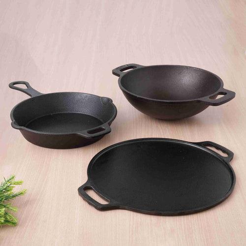 CASTrong Cast Iron Cookware Set: Free ₹110 Spatula +Tawa+Kadai+Fry Pan, Kitchen set for Home, Pre-seasoned,100% Pure,Toxin-free