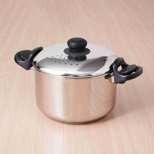 Tri-steel Stainless Steel Strainer Pot with Lockable Bakelite Handles |  Sandwich bottom  | Noodle Pot with Strainer Lid | Pasta Pot | Rice Strainer Pot 1.08 Kg / 19cm