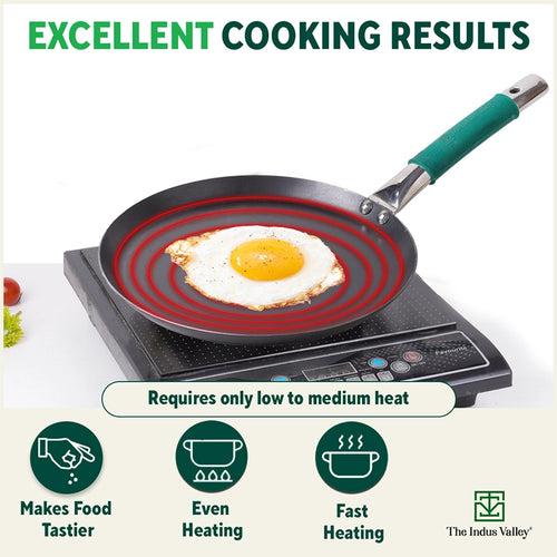 Ironklad 100% Pure Sheet Iron Tawa, Steel Cool Touch Handle & Silicone Grip, Pre-seasoned, Toxin-free, Induction, 26 cm, 1 Kg