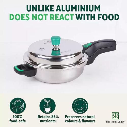 RapidCuk Tri-ply Stainless Steel 2-in-1 Pressure Cooker+ Frypan, Wide Shape, Premium Quality, 3 Layer Thick Body, Heavy Bottom, 100% Safe, ISI Certified, 5Yr Warranty, Induction & Gas, 2/3L