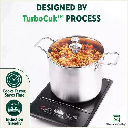 TurboCuk Tri-ply Stainless Steel Tall Biryani Pot/Casserole+ Glass Lid, Premium Quality, 3 Layer Thick Body, 100% Toxin-free, Non-stick, Induction & Gas, 6.5L