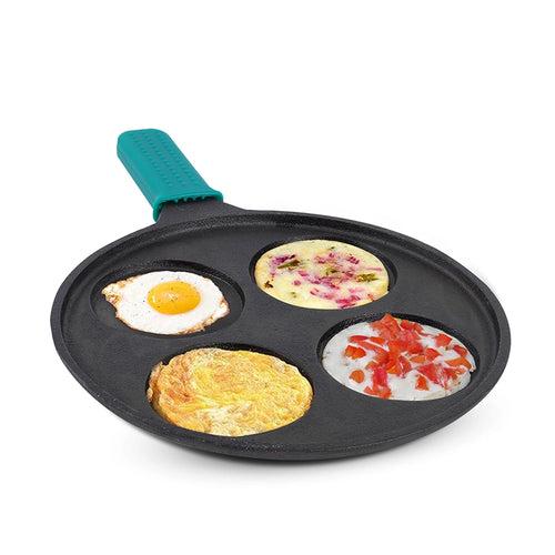 CASTrong Cast Iron Uttapam/ Set Dosa Tawa, 4 Pit,Pre-seasoned, 100% Pure, Toxin-free, Induction, 27.5cm