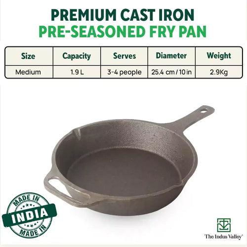 CASTrong Cast Iron Fry Pan, Pre-seasoned, Nonstick, 100% Pure, Toxin-free, Induction, 25.4cm, 1.9L, 2.9kg