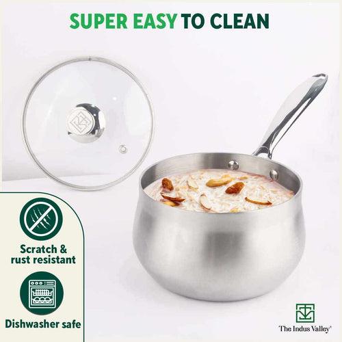 TurboCuk Tri-ply Stainless Steel Saucepan/ Milk/ Tea Pan with Glass Lid, Premium 3 Layer Body, Induction, Non-stick