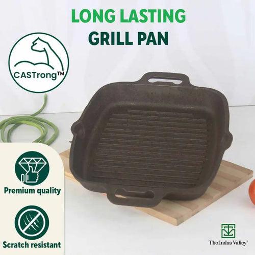 CASTrong Cast Iron Grill Pan, 2 Handles, Pre-seasoned, 100% Pure, Toxin-free, Induction, 33.6cm ,3.4 kg