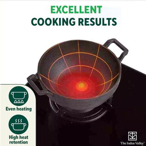 CASTrong Cast Iron Kadai, Pre-seasoned, Nonstick, 100% Pure, Toxin-free, Induction, 21/25cm, 1.7L/3.1L, 1.7kg/3.3kg