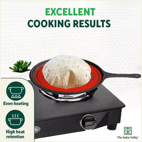 CASTrong Cast Iron Tawa with Handle, Pre-seasoned, 100% Pure, Toxin-free, Induction, 25.7cm, 2kg