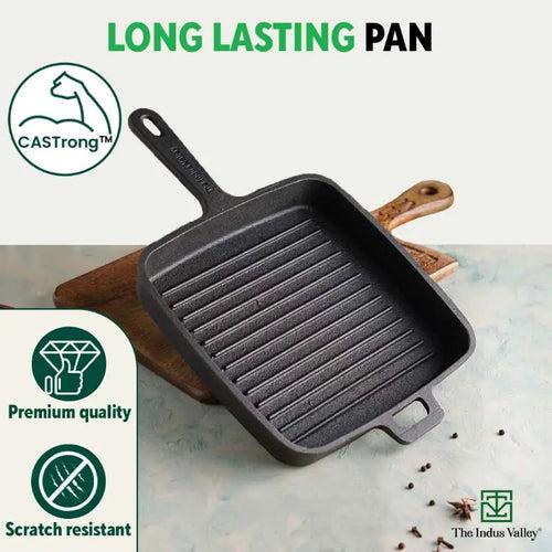 CASTrong Cast Iron Grill Pan, Pre-seasoned, 100% Pure, Toxin-free, Induction, 25.5cm, 3.4kg